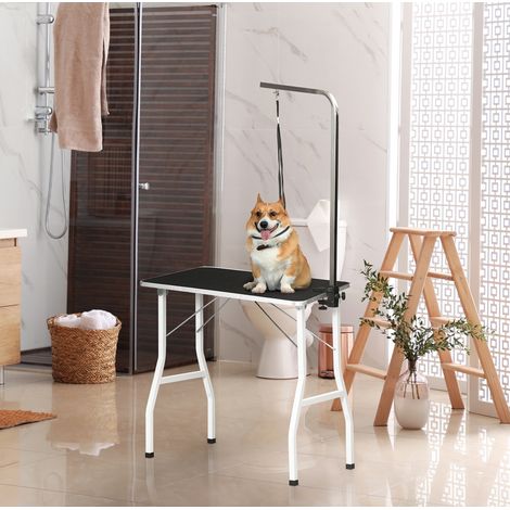 Mesa de peluquería para mascotas negra con brazo ajustable y lazo de sujeción (1/5)