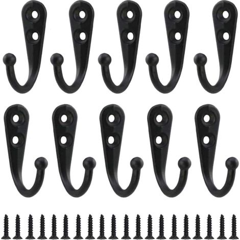 10 pièces Crochets Simples Noir Crochets Muraux Patère Noir Équipé de Vis de Montage (1/5)