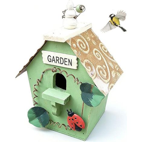Dekorativer Nistkasten mit Blechdach, handbemalt, für Garten und Balkon