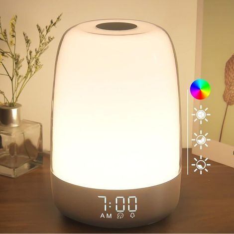 Réveil simulateur d'aube. lampe de chevet numérique moderne et compacte à 3 niveaux d'intensité pour les dormeurs profonds