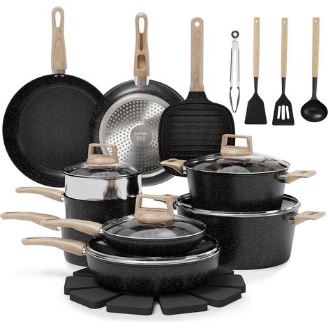 Batterie de cuisine 26 pièces céramique antiadhésive induction, poêles, casseroles, marmite, cuiseur vapeur et ustensiles