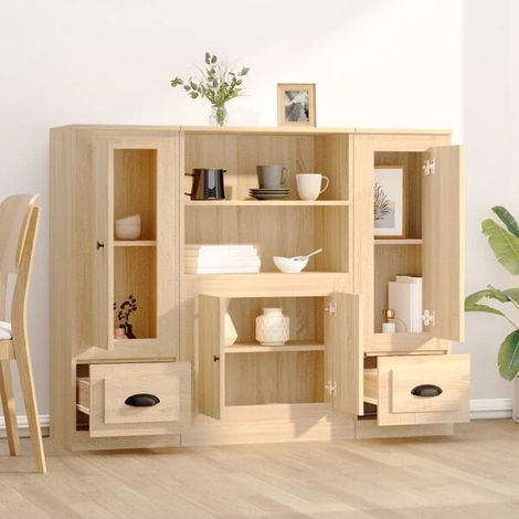 Ensemble de 3 Meubles Bas de Rangement, Buffet en Bois d'Ingénierie Couleur Chêne Sonoma, Style Moderne pour Salon et Entrée (1/5)