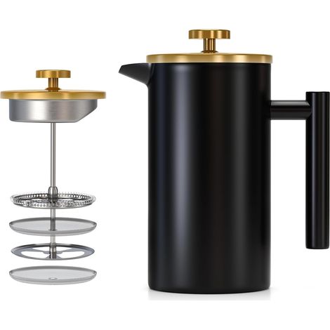 Cafetière à Piston, 350ml avec Filtre 4 Couches, Presse Française à Café, en Acier Inoxydable, Amovible, Facile à Nettoyer, Maison, Voyage et Camping, Noir (1/5)