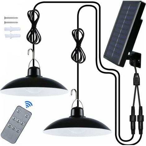 Lampe solaire extérieure double tête IP65 étanche – Télécommande incluse – Lumière blanche chaude – Pour jardin, pergola, balcon, terrasse (1/5)
