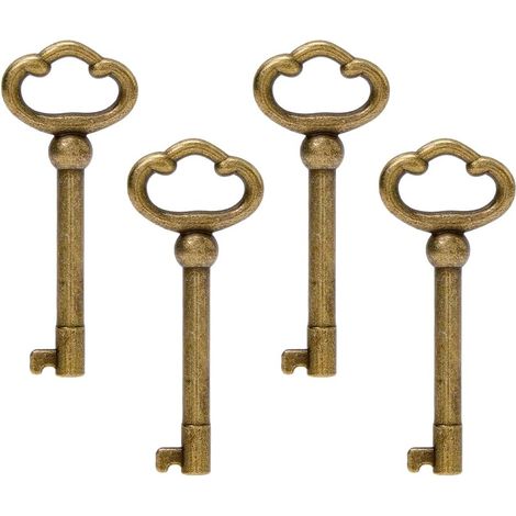 Lot de 4 clés squelette en bronze antique, cylindre creux, clé de rechange pour meubles antiques, commode, armoire, porte, horloge, boîte à bijoux, décoration (1/5)