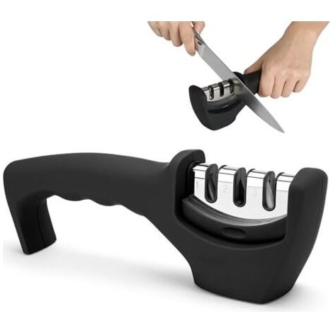 Smart Sharp 3-Stufen-Messerschärfer – für Küchenmesser – professionelle Ergebnisse/ergonomisches Design – Keramik-/Wolframkarbid-/Diamant-Schärfstein – schwarze/verchromte Oberfläche (1/4)