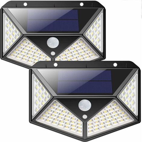 Lot de 2 Lampe Solaire Extérieur 100LED, avec détecteur de mouvement, Ip65 Extérieur étanche, avec 3 modes, pour jardin, clôture, terrasse, porte d'entrée, garage.. (1/5)