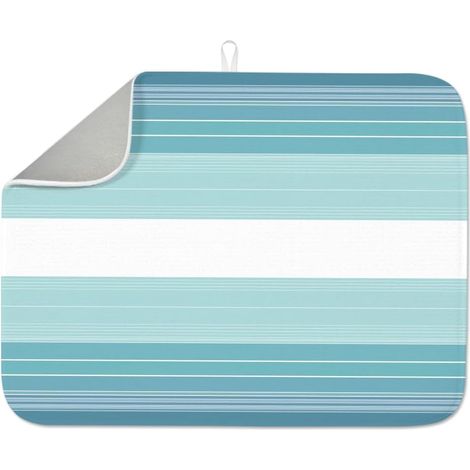 Tapis de séchage à vaisselle à rayures bleues 60 × 45 cm en microfibre polyester coton bleu absorbant tapis de comptoir résistant à la chaleur séchage rapide boucle de suspension (1/5)