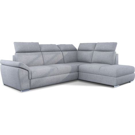 Canapé d'angle convertible en tissu KEPITA - Appuis-tête réglables et rangement-Gris clair-angle droit (1/5)