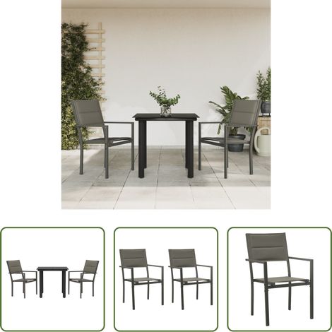 Salle à manger extérieure - Ensemble à manger de jardin 3 pcs noir textilène et acier (1/5)
