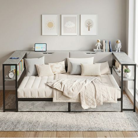 Bett 140x200 mit Stauraum USB Leinen Grau OKMYHOME (1/5)