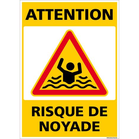 Autocollants de Signalisation Souple – Panneaux de Signalisation Autocollants – Plusieurs tailles au choix – Signalisation Française - Attention, risque de noyade - 150 x 210 mm