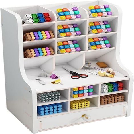 Organiseur de bureau en bois avec tiroir, étagère de rangement, (1/5)