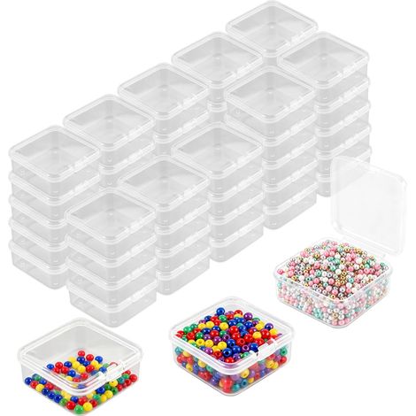 50 Pièces Petite Boite de Rangement, 4,5 x 4,5 x 2 cm Mini Boite de Rangement Transparente en Plastique avec Couvercle, petites boîtes de rangement en plastique pour Perles, Petits Objets, Bijoux (1/5)