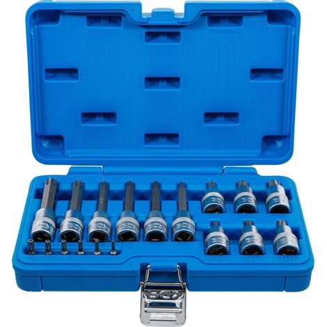 Nom
Jeu d'embouts BGS Bit pour entraînement carré intérieur 6,3 mm (1/4") / 12,5 mm (1/2") profil en T (pour Torx) avec trou 18 pcs. - 5174 (1/4)