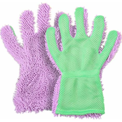 Green Mobility-Gants de Lavage Microfibre Voiture Nettoyage Gants en Chenille Absorbante Ménage Nettoyant à Cinq Doigts Tissu à Utiliser Double Face 2 Pieces (1/5)