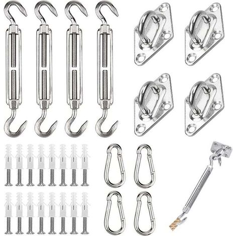44 pcs Kit de Fixation pour Voile D'ombrage, Inoxydable Kit de Montage Fixations d'ombrage de Voile, de Fixation pour Triangle et Carré, Rectangle, du Soleil Voile D'ombrage 6mm