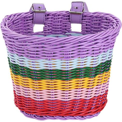 Panier de vélo tissé, panier de vélo coloré, panier avant de vélo, accessoires pour trottinette enfant, panier de rangement pour vélo enfant (1/5)