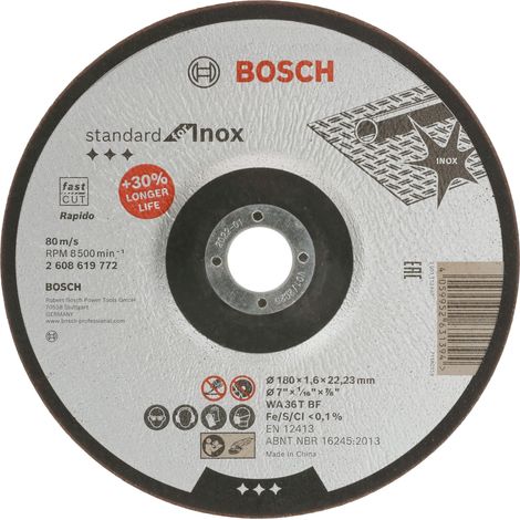Bosch Professional 1x Disco de Taglio Standard per Acciaio Inox (per Acciaio Inox, Ø 180 x 1,6 x 22,23 mm, concavo, accessorio per smerigliatrice) (1/5)