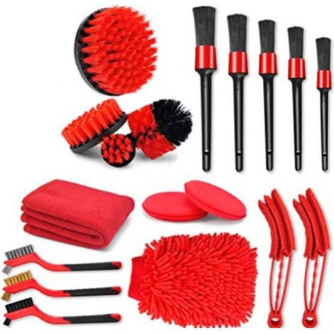 Kit de nettoyage de 18 pièces pour perceuse électrique, brosse de détail pour grilles d'aération, brosse de lavage auto à poils. (1/4)