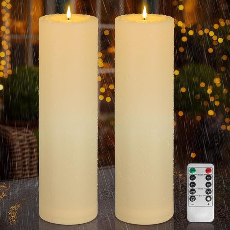 Lot de 2 Bougie LED Extérieur Étanche IP65 Flamme Vacillante Minuterie Télécommande Blanc Ivoire Décoration Jardin (1/5)