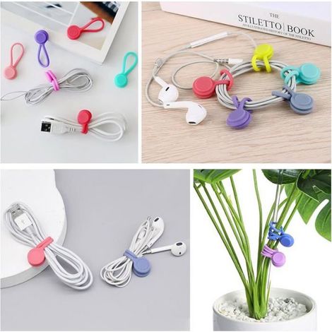 Attache Cable - Magnétique Réutilisable En Silicone - Pour Organisation De Câbles Téléphone Écouteurs - 20 Pièces (1/5)