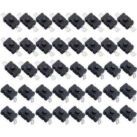 Lot de 40 Interrupteur à Bouton Poussoir Autobloquant, KAN-28 Mini Interrupteur Lampe de Poche (20 Pièces Broche Plate avec Trou + 20 Pièces Broche Pliée avec Trou)