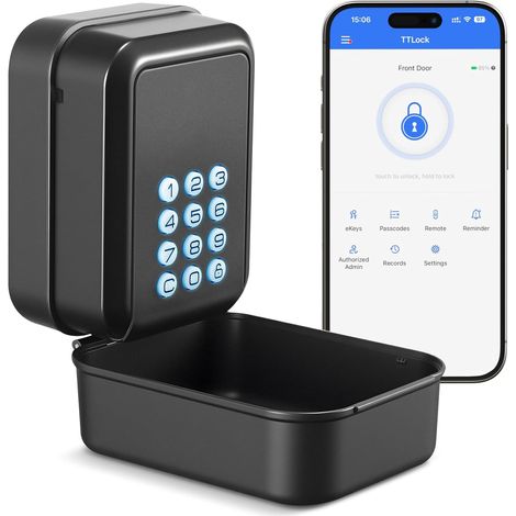 1 Boîte à clés intelligente, Bluetooth, Code PIN 12 chiffres, Application TTLock, Maison Garage Appartement (1/5)