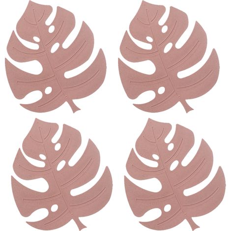 Lot de 4 dessous de plat en silicone, supports de casseroles résistants à la chaleur pour le plan de travail, dessous de plat antidérapants, set de table à motif de feuilles (rose, 2) (1/5)