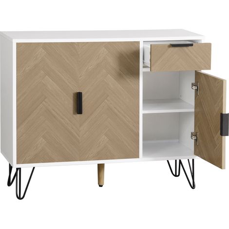 Credenza moderna bianca e legno con cassetto e ripiani regolabili 90 x 30 x 71,5 cm (1/5)