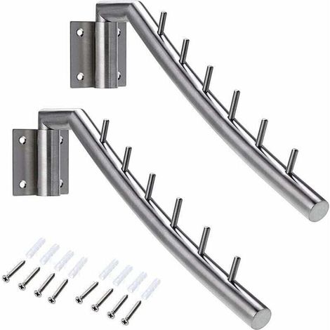 Kleiderstange/Haken, Wandkleiderständer aus Edelstahl, 180° schwenkbar, max. Traglast 30 kg, mit 6 Stangen zur Aufbewahrung von Kleidung, Ketten etc. - Crezuo (1/4)