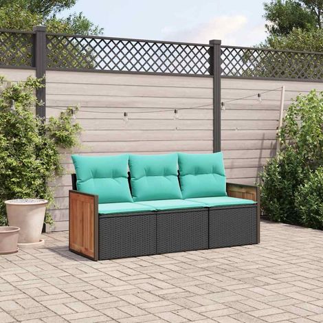 Ensemble de canapé de jardin 3 pièces avec coussins, en polyrotin noir (1/5)