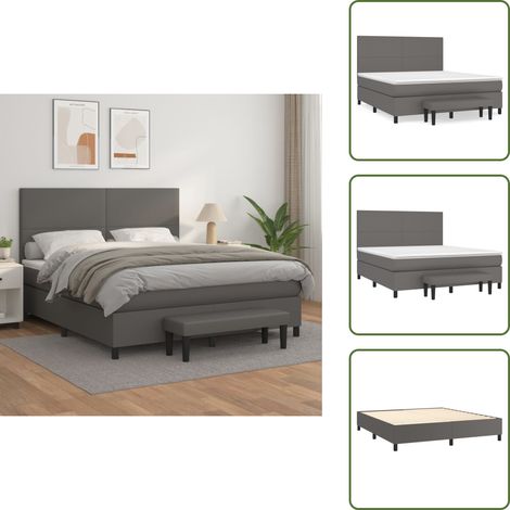 The Living Store Boxspringbett mit Matratze Grau 160x200 cm Kunstleder - Kunstlederbett