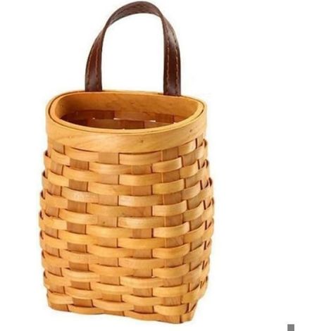 Panier Mural en Bois Boîte de Rangement de Collations Aux Fruits de Bureau Panier de Rangement Fait Main avec Poignée en Cuir (1/5)