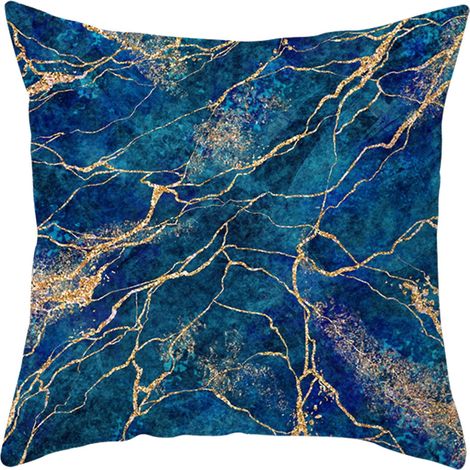 Taie D Oreiller - 45x45 Cm - Polyester - Imprimé Abstrait Bleu - Usage Intérieur Et Extérieur - Pour Canapé Lit Voiture Jardin Terrasse - 1 Pièce (1/5)