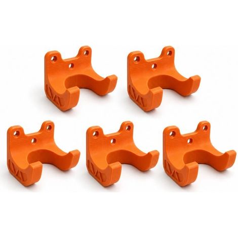 Lot de 5 supports muraux orange pour outils de jardin, ouverture 35 mm, rangement de manches et accessoires (1/4)