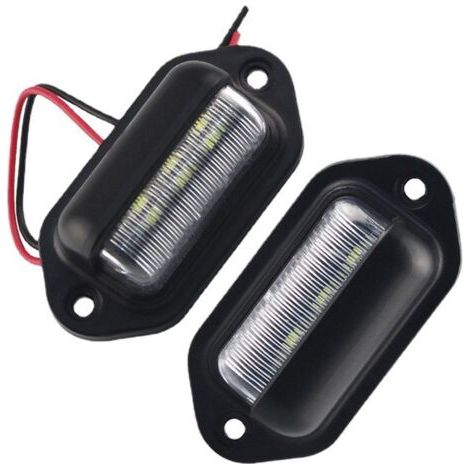 Lot de 2 feux arrière LED pour plaque d'immatriculation 6 LED SMD étanches compatibles camion fourgonnette remorque caravane 12V 24V couleur noir