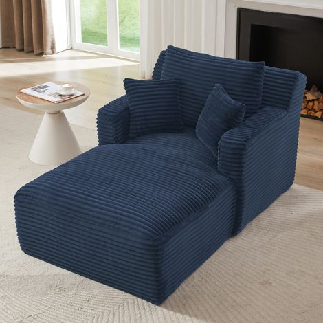 Chaise longue in velluto a coste blu, poltrona relax senza montaggio, 166 x 100 x 82 cm DESVIAE (1/5)