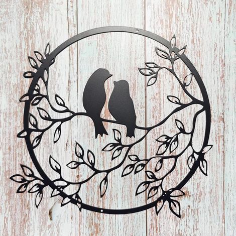 GROOFOO Metall-Wandkunst, runde Metall-Wanddekoration, schmiedeeiserne Vogelsilhouette im Art-déco-Stil, geeignet für Wohnzimmer, Garten, Schlafzimmer (1/5)