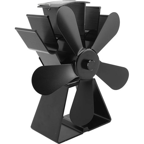 Ventilateur de cheminée à 5 pales, base trapézoïdale, alimenté par la chaleur, pour poêles à pétrole et poêles à bois, noir (1/5)