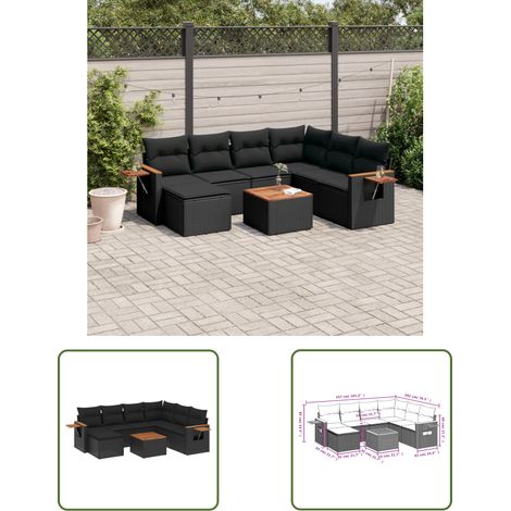 The Living Store 8-tlg. Garten-Sofagarnitur mit Kissen Schwarz Poly Rattan - Gartenmöbel Set - Esszimmergarnitur - Outdoor Möbel - Lounge Sofa - Rattan Gartenmöbel (1/3)