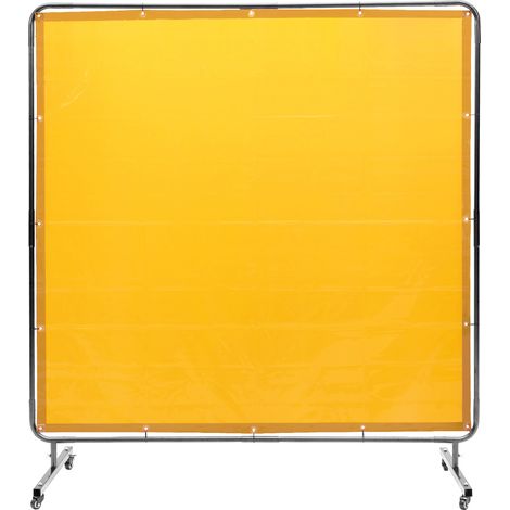 Mophorn Écran de soudage 6' x 6' avec cadre, écran de protection en vinyle résistant aux flammes sur 4 roues pivotantes (2 verrouillables), mobile pour utilisation en atelier/industrielle, jaune (1/5)