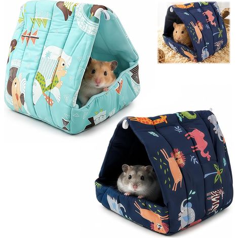 2 Pièces Lit d’Hiver pour Cobaye et Petits Animaux, Nid Douillet en Peluche Douce et Chaude pour Hamster, Lapin Nain, Chinchilla, Hérisson – Cachette Lavable en Machine – Motif Animal (1/5)