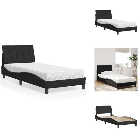 Lit avec matelas noir 80x200 cm velours - Lit Double - Lit Design - Lit Capitonné - Lit Velours - Literie (1/5)