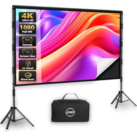 Écran de projection 100" avec trépied – Toile de projection d'extérieur et d'intérieur avec dos noir, pliable, portable, 16:9 4K HD, avec sac de transport pour jardin et home cinéma (1/5)
