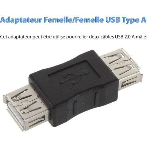 Adaptateur USB 2.0 - Femelle A à Femelle A - Pour Rallonge Câble USB - Noir - 1 Pièce