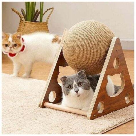 Hölzerner Kratzball für Katzen, Spielzeug aus Sisalseil, Haustierbedarf, Kratzbaum (Größe S: 18 x 19 x 17 cm)