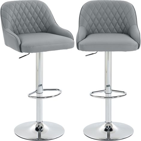 HOMCOM Set 2 Sgabelli Bar Girevoli Regolabili in Altezza, Grigio Chiaro (1/5)