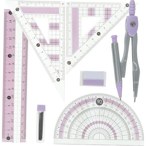 Kit de dessin technique portable avec rapporteur et équerre, 7 pièces (1/5)