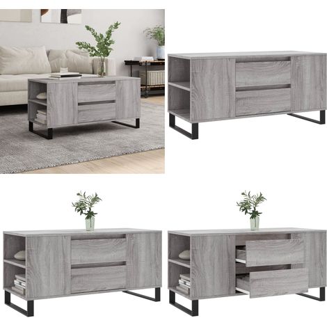 Couchtisch Grau Sonoma 102x44,5x50 cm Holzwerkstoff - Wohnzimmerbeistelltisch - Stauraum Couchtisch (1/5)